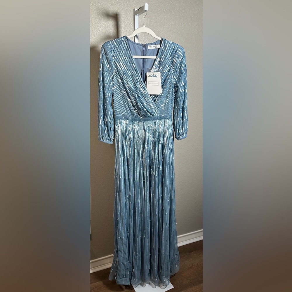 Mac Duggal NWT Blue Sequin Evening Gown. Size 8
